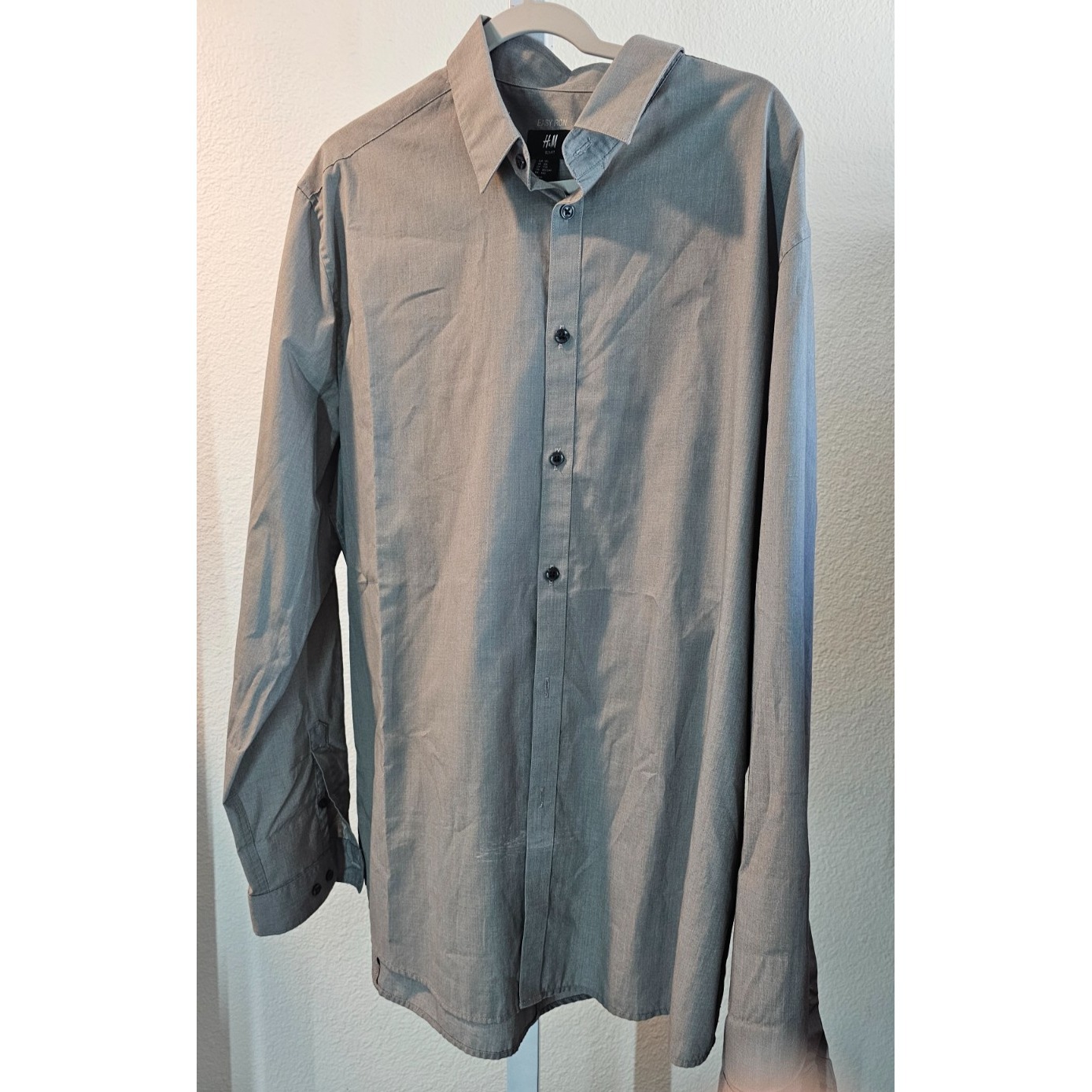H&M Mens Xxl Slim Fit Easy Iron Long Sleeve Button Down Dress Shirt 2x Gray